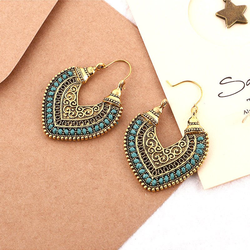 Boucles D'oreilles Crochet Bleu Bohème - Style Gitane Avec Motif œil - Neuf Sans Emballage
